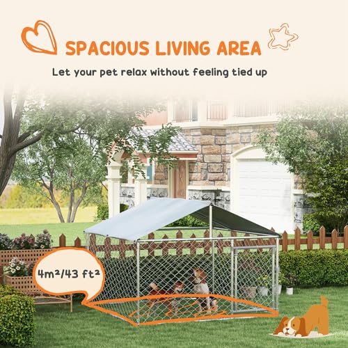 PawHut Outdoor Dog Kennel, Heavy Duty Dog Run Outdoor Fence with Waterproof Cover, Galvanized Chain Link, Secure Lock, for Large Breeds, Chickens, Ducks, 6.5' x 6.5' x 5' | Heavy Duty Dog Run Outdoor Fence, Waterproof Cover, Galvanized Chain Link, Secure