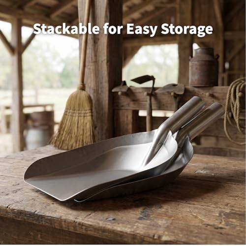 Cididu 2 Pack Large Metal Feed Scoop for Livestock, 33.8 Oz Grain Scoop for Horse, Cattle, Chicken, Heavy Duty Shovels with Hollow Handle for Grain, Fire Pit, Garden, Outdoor Firewood, Dry Goods