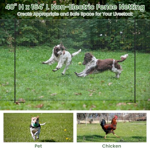 Non Electric Fence Netting, 40in x 164ft Movable Livestock Nets | Portable Chicken Mesh for Ducks, Goats, Sheep, Dog, Reusable Nylon Animal Barrier Fencing for Backyards, Farms Ranches - size: 40in x 164ft(Nylon)