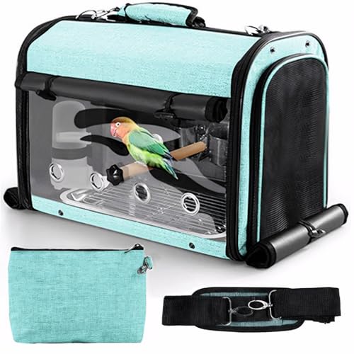 Sanmoncare Bird Carrier Bag Cockatiel Travel Cage with Stand, Lightweight Travel Carrier for Small Bird, Portable Parrot Travel Bag, Pet Transparent Travel Backpack - color: Green