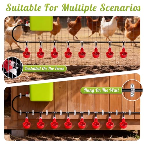 3.2Gal Float Controlled Chicken Waterer Quail Watering System | Automatic Chicken Waterer System, Complete Set Pipeline and Chicken Water Cups, Easy to Install, Clean Drinking Water