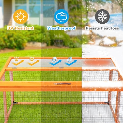 COZIWOW Chicken Coop Run Portable Chicken Cage Pens Rabbit Hutch, Orange | Wooden chicken brooder, Folding outdoor indoor small animal playpen, Top & side doors, UV-Proof panel, 4 garden stakes, 43.3" - color: Orange