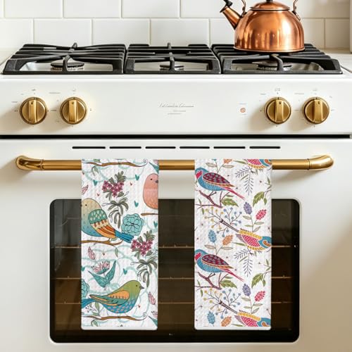 Jztco 2 Pcs Vintage Bird Kitchen Towels, Spring Flower Seamless Hand Towels | Absorbent Microfiber Dish Cloth Tea Towel for Kitchen Bathroom Decor, Home Gifts for Women 24x14 Inch - color: Multi 1383