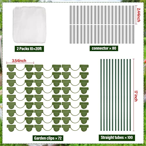 Woanger 2 Sets Garden Mesh Netting Kit Plant Cover with 100 Garden Hoops 72 Clips 80 Connectors Fine Mesh Netting Protection for Plant Vegetable Fruits Flowers Greenhouse(10 x 20 Ft) - size: 10 x 20 ft