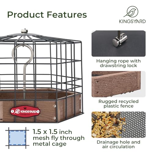 Kingsyard Squirrel Proof Platform Bird Feeder, Metal Mesh Tray | Recycled Poly Lumber Body, Great for Small Wildbirds Finches Bluebird Mealworm, Brown - color: Brown