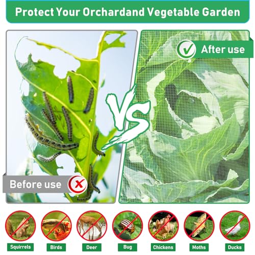 GonLei 10x 50FT Garden Mesh Netting Kit Raised Beds (6 Pcs Garden Hoops & 18 Clips) Garden Hoops Plant Netting Protection Row Covers Berry Bush Truit Trees Vegetables Grass Seed Barrier Net