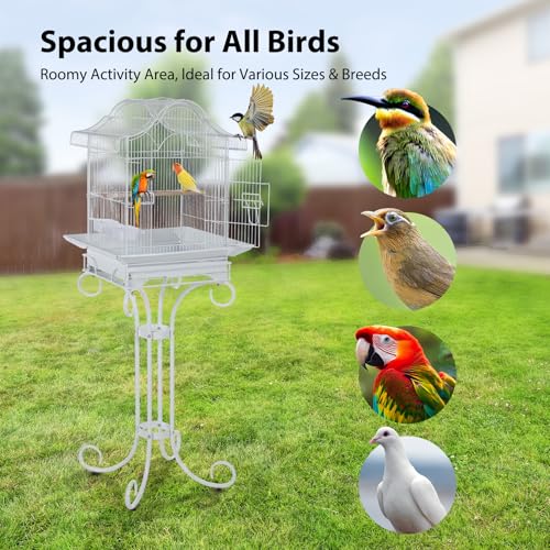 58 Inch Vintage Scrolled Bird Cage - Heavy Duty Wrought Iron (25Lbs) with Non-Toxic Coating - Elegant Victorian Style for Cockatiels, Parakeets, Finches & Lovebirds