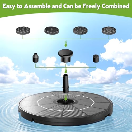 AISITIN Solar Fountain for Bird Bath, DIY Separated Design & Ground Stakes | 6 Nozzles, 3 Anti-Drift Fixing Bracket, Prevents Clogging, Attract Birds, Solar Bird Bath Fountain for Garden Fish Tank Pond