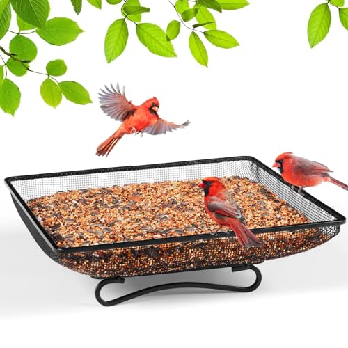 Ground Bird Feeder Tray 11x11 Inches, Metal Platform Mesh Seed Tray for Bird Feeders, Great Attracting Garden Yard Decoration for Wild Birds Squirrels Dove,1 Pack - size: 11x11 inches (1 pack)