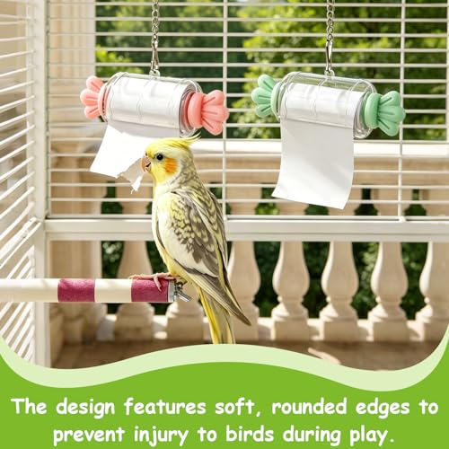 Parrot Foraging Toy, Bird Shredding Toy with Replaceable Paper Roll, Food Grade PP Chewing Toys for Cockatiel Budgie Conure Parakeet, Bird Cage Boredom Relief Enrichment Toys (Blue) - color: Blue