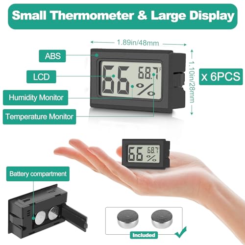 Vaikby 12-Pack Mini Digital Thermometer Hygrometer, Indoor Humidity Monitor, Temperature Humidity Gauge Meter with Fahrenheit (℉) for Bedroom, Greenhouse, Garden, Cellar, Closet, Fridge
