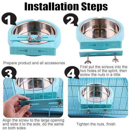 kathson 2 Pack Crate Dog Bowl Removable Stainless Steel Water Food Bowl Hanging Pet Cage Coop Cup for Rabbit Cat Puppy Bird Bunny Small Animals