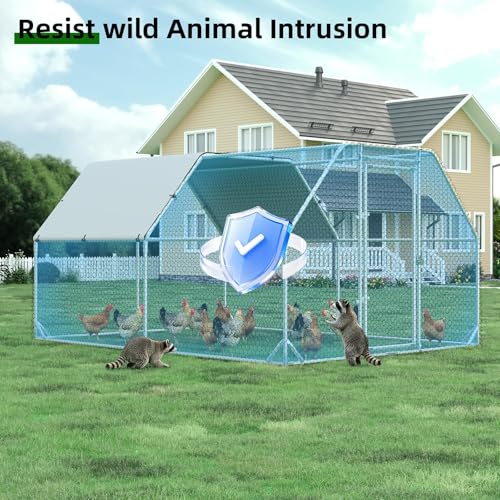 4ever2buy Metal Chicken Coop, 9.2x12.5 FT Walk-in Chicken Run Pen Poultry Cage, Water-Resistant & Anti-UV Cover, Large Chicken Coop for 12-15 Chickens - size: 149.5"L x 110.3"W x 76.8"H