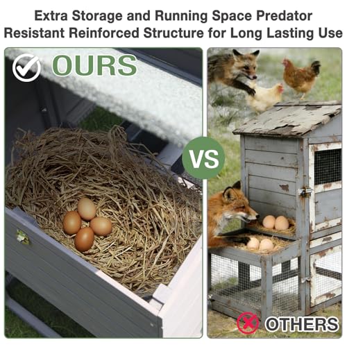80" Large Chicken Coop on Wheels, with Run, Outdoor Wooden Hen House with Nesting Box, Leakproof Pull-Out Tray & Waterproof Roof, for 4–6 Chickens - color: Grey (AIR61)