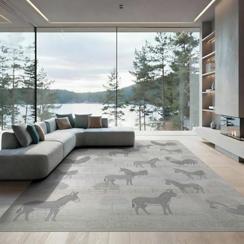 8'x10' Washable Flatwoven Rug, Light Grey Farmhouse Rooster Stain Resistant Extra Large Carpet Non-Slip Chair-Friendly Mat for Dining Room, Large Office, Lounge | Ref:2031774 - color: Grey/Pattern 9, size: 8' x 10' (Rectangular)