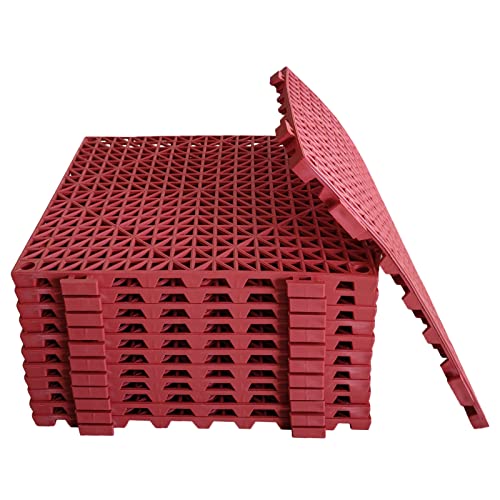 12 Pack Modular Interlocking Cushion 11.6" x 11.6" Rubber Mat Floor Tile Mats Drain Pool Patio Balcony Yard Pet Area Washer Pad(Red) - size: red