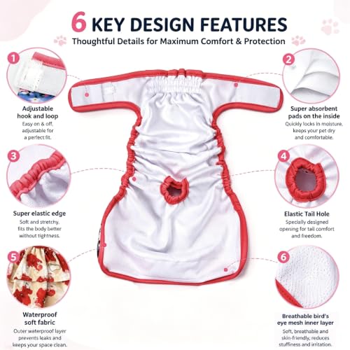 3 Pack Washable Female Dog Diapers with Adjustable Suspender（Non-Removable Suspender Design - size: XS