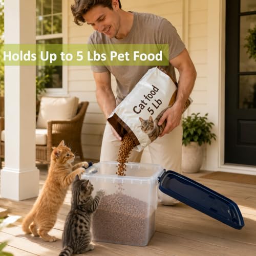 5-10 Lbs Airtight Cat Dog Food Storage Container, 8QT Compact Pet Food Bin | Plastic Food Container with Buckle-Lock Lid & Scoop for Dog, Cat, Bird Seed, Pet Food, Chicken, Dry Food, Rice, Cereal, Flour - color: Dark Blue