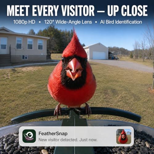 FeatherSnap Smart Bird Feeder with Camera – Solar Powered, AI Bird ID, 1080p HD Night Vision – Includes Mounting Pole – Bird Feeder with Pole