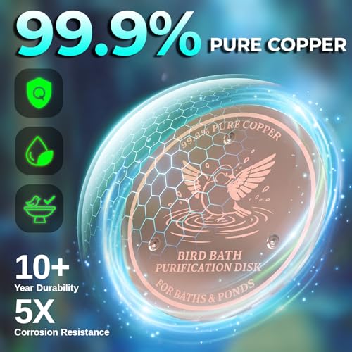 Bird Bath Copper Disk 99.9% Pure Copper Release Cu Clean Water Outdoor Disc | Diameter 4", 0.6mm Triple-Point, Release Boost Cu+, All-Season Purification, Outdoor Bowl Birdbath, Garden Backyard Disc - color: Pure Copper Disk