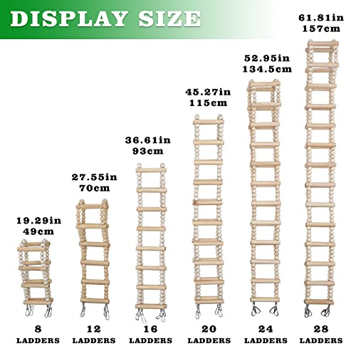 Bird Ladder Bridge, Wooden Pet Hamster Climbing & Swing Toys, Cage Accessories for Birds Rats Parrots Hamster Squirrel Sugar Gliders Parakeets Cockatiels - 20 Steps - 45.3 x 3.14 Inch - size: 20 Steps - 45.3 × 3.14 Inch
