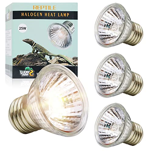 LUCKY HERP 4 Pack 25W UVA UVB Reptile Light Bulbs, Heat Lamp Bulbs for Reptiles and Amphibians, Basking Light Bulb for Turtle, Bearded Dragon, Lizard Heating Use - size: 25*4