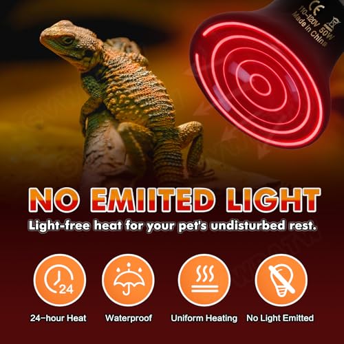 50W Non-Light Ceramic Heat Emitter (2-Pack 0.2inch-60mm) Reptile Heat Lamp for Terrariums, Brooders & Incubators. E26 for Turtle Lizard Bearded Dragon Snake Small Pets - color: 50 Watt, size: 60 mm