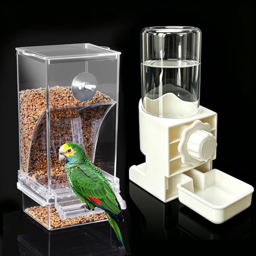 Lemtrflo No Mess Bird Cage Feeder, Automatic Bird Water Dispenser | Parakeet Cage Accessories - color: white