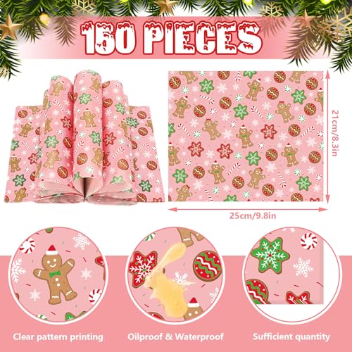 JarThenaAMCS 150Pcs Christmas Wax Paper Pink Gingerbread Man Snowflake Deli Paper Tissue Xmas Winter Sandwich Wrap Paper Oil-Proof Picnic Liners for Party Kitchen Supplies - color: Gingerbread Man