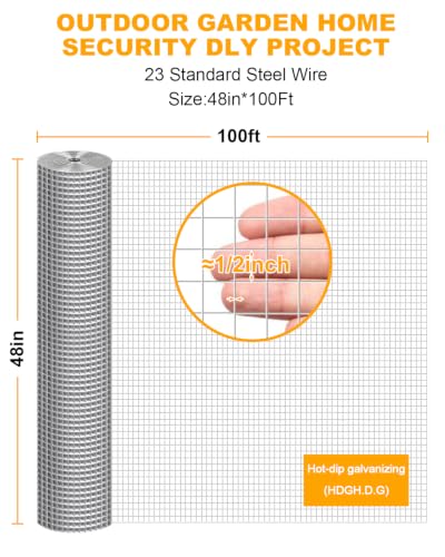 48in x 100ft Hardware Cloth 1/2 inch Chicken Wire Fencing Mesh | Hot-Dip Galvanized Welded 23 Standard Steel for Garden,Rabbit Cage, Rodent Poultry Enclosures & Predator Protection - size: 48in×100ft