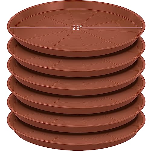 Eccliy 6 Pack Plastic Plant Saucer Heavy Duty Planter Saucers Large Plant Pot Saucers Plastic Water Trays for Indoors and Outdoors Flower Plant Plant Drip (Terracotta,23 Inch) - color: Terracotta, size: 23 Inch, style: Round