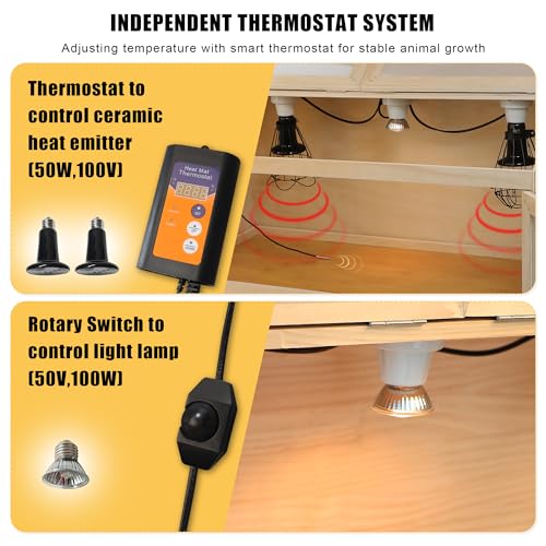Intelligent Chicken Brooder Box for Chick with Digital Thermostat, 32" Wide Large Wooden Chick Brooder Box with Heating Lamps, Sliding Drawers & Door Handle for Hamster Chicks Duck Indoor Outdoor