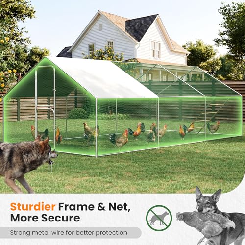10x20 FT Large Chicken Coops Walk in Metal Chickens Run with Chicken Roosting Perch Outdoor Chicken House with Security Lock and Split Door for Farm, Yard, Backyard - color: Silver, size: 228.0''L x 119.0''W x 79.0''H