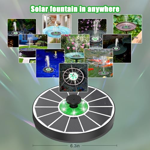 Yzert Glass Solar Fountain Floating 3.5W 2200mAh, White LED, Bird Bath | Solar Water Fountain Pump, 4 Fixers & 7 Nozzles for Outdoor,Patio, Garden Decor, Pond,Hummingbird - color: White Panel White Lights
