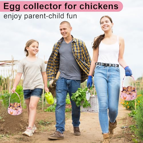 Egg Collecting Basket, Canvas Egg Basket for Gathering Fresh Eggs | Egg Basket for Gathering with 7 Pouches for Chicken, Duck, Goose, Bird, Various Poultry Collection (Cartoon Chicken Style 1) - style: Cartoon Chicken Style 1