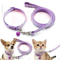 Puppy Collar and Lead Sets Pawprint Small Dog Collar and Lead Set Adjustable Cat Collars with Bell for Tiny Little XXS XS Extra Small Breed Pets Dogs Kittens Girls Female - color: light purple