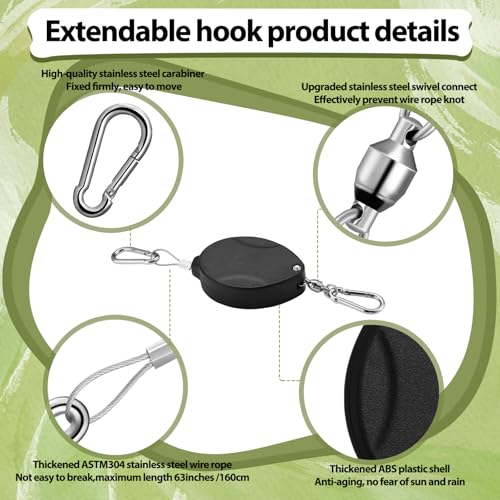 Leinuosen 4 Pack Upgraded Plant Pulleys for Hanging Plants Heavy Duty Retractable Plant Hanger, 304 Stainless Steel Rope Adjustable Climbing Hook for Garden Baskets Pots, Birds Feeder (Black) - color: Black