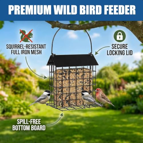 Blue Jay & Crow Peanut Feeder: Suet Cake & Bird Nesting Material Holder | 1 Pcs Outdoor Hanging Bird Feeder Cage with Weatherproof Roof Fits Woodpecker Cardinal Mourning Dove Oriole & Blue Grosbeak - color: 1pcs black
