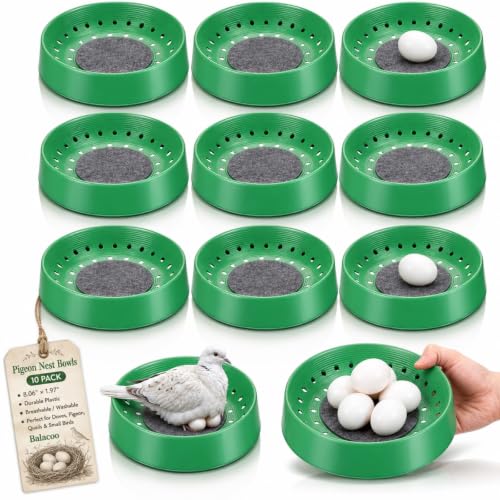 Balacoo 10 Pcs Pigeon Nest Bowls, Durable Plastic Dove Nesting Box with Pad | Breathable Washable Quail Nest, Bird Egg Rest Beds for Doves, Pigeon, Quails & Small Birds - Bird Cage Supplies (Green)
