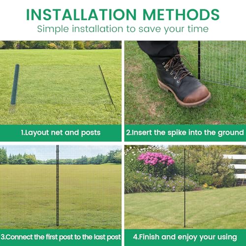Non Electric Fence Netting 40" x164' Poultry Fence with Double Spiked Post | Portable Poultry Fence All-Purpose Fencing for Dogs, Chickens, Ducks, Turkeys Suitable in Backyard, Garden, Farm - size: 40in x 164ft