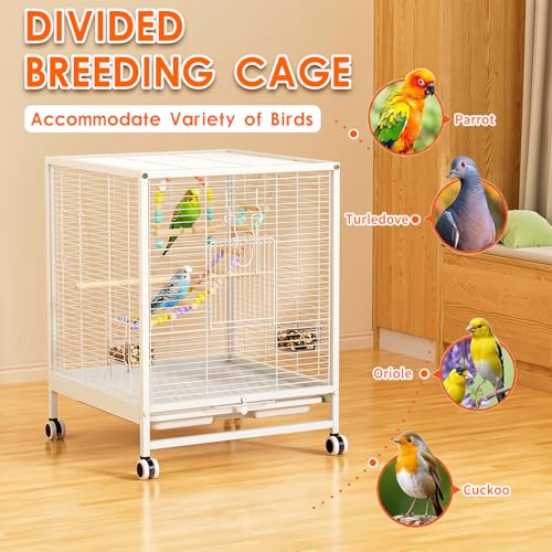 Bird Cage Large Flight Cage for Parakeet with Wheels Stand | Spacious bird cage with full view design, flight space layout and accessories for parakeet small bird daily living - size: 15.7"L x 15.7"W x 21.7"H