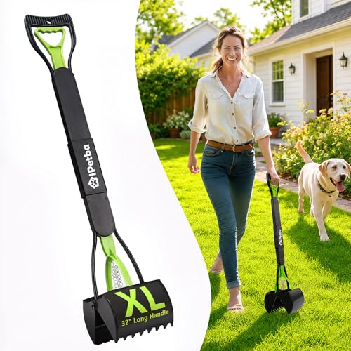Large Dog Pooper Scooper for Yard, 32 inch Long Handle, No Bending - color: Meadow Green