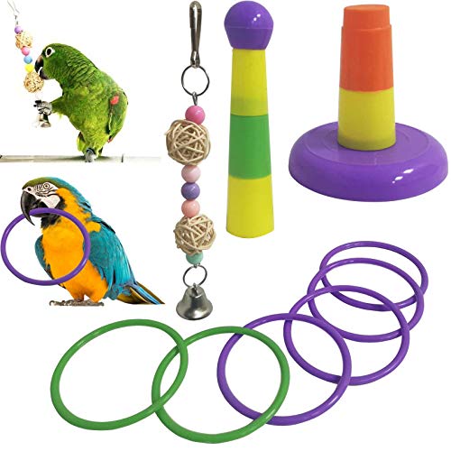 kathson 5PCS Bird Hides Coconut Nest with Ladder Perches Hanging Parrot House Cage Natural Coconut Fiber Parakeet Chewing Toys Intelligence Training Rings for Small Budgies Cockatiels