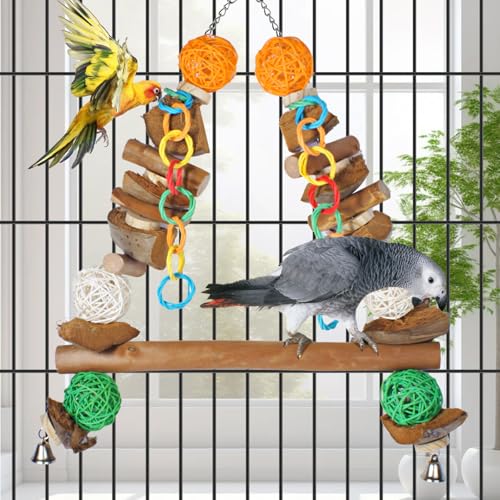 3-in-1 Parrot Toys Natural Coconut Fiber Parrot Hammock (Swing + Perch + Chew Toy) Natural Bird Perches for Medium Large Birds - 23" Bird Toys for Parrots Stand - color: Bird Stand