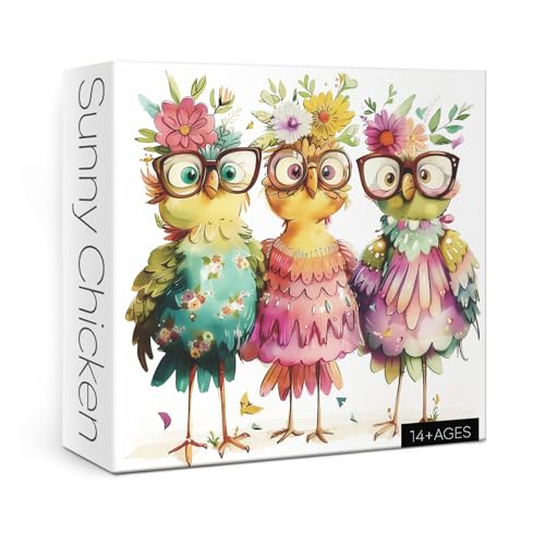 Funny Chicken Puzzles for Adults 1000 Pieces, Cute Bird Flower Jigsaw Puzzles, Beautiful Animal Art Puzzles - color: Sunny Chicken
