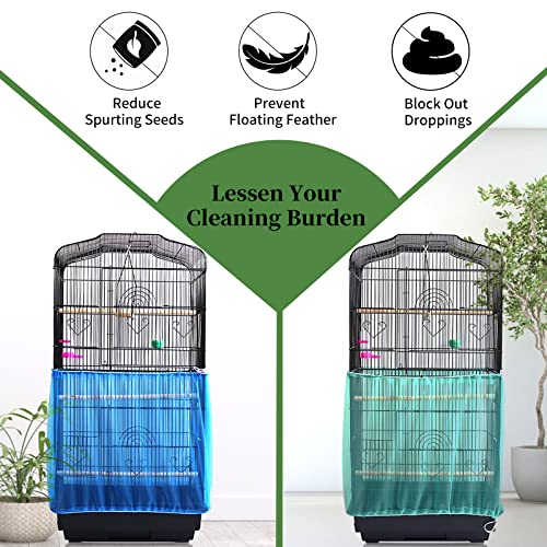 Daoeny 2Pcs Universal Bird Cage Cover, Adjustable Seed Feather Catcher, Soft Airy Nylon Mesh Parrot Net, Birdcage Cover Skirt Sheer Guard for Round Square Cages (Green+ Blue) - color: Blue & Green, size: 78.7 x 15.7 inch