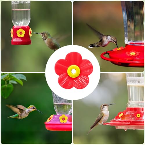 16 Sets Hummingbird Feeder Replacement Flowers with 2 Cleaning Brushes - Hummingbird Feeders Parts for Outdoors Feeding Ports Bee Guards Pet Bird Replacement Flowers Kit (Red&Yellow) - color: Red&Yellow