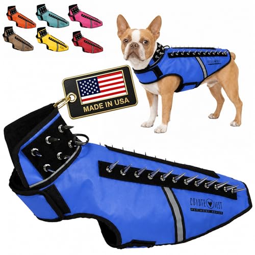CoyoteVest SpikeVest Dog Harness, Made in the USA, M-Royal Blue | Stab-Resistant Protective Vest | Coyote Vest for Dogs | Defends Against Coyotes, Dogs, Birds of Prey | Reflective Safety - color: Royal Blue, size: Medium