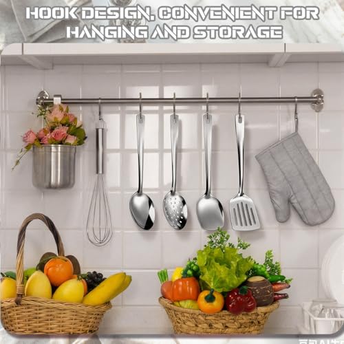 Zhehao 4 Pcs Stainless Steel Cooking Utensils Set Heat Resistant Stainless Steel Spatula Set, Include Slotted Turner Solid Turner Kitchen Skimmer Ladle Spoon with Long Handle, Dishwasher Safe, Silver