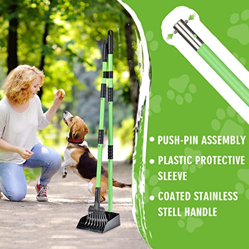 MXF Pooper Scooper, Dog Pooper Scooper Long Handle Stainless Metal Tray and Rake Set for Medium Small Dogs Heavy Duty - Use on Grass, Dirt or Gravel - Pet Supplies (Green) | Durable Stainless Steel Dog Waste Pickup Set. Ideal Poop Scooper for Medium & Sma